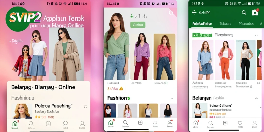 Antarmuka aplikasi SVIP2 dengan berbagai pilihan fashion menarik.