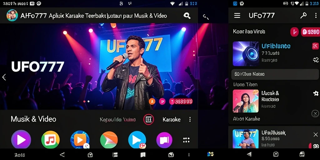 Tampilan antarmuka aplikasi Karaoke UFO777 yang modern dan interaktif.