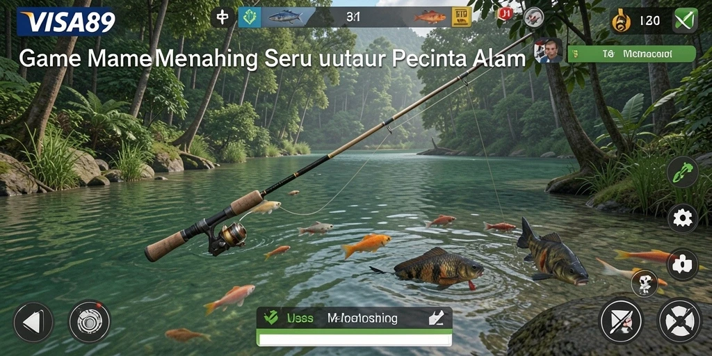 Tampilan antarmuka dan fitur dalam game Memancing VISA89.